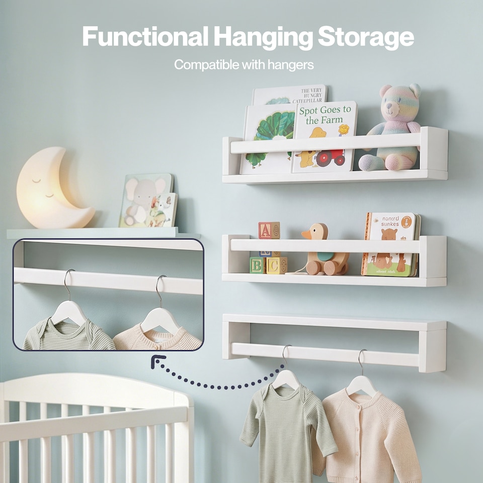 image 1 of Levede Nursery Book Shelves Kids Wall Floating Shelf White Solid Wood 3 Pack