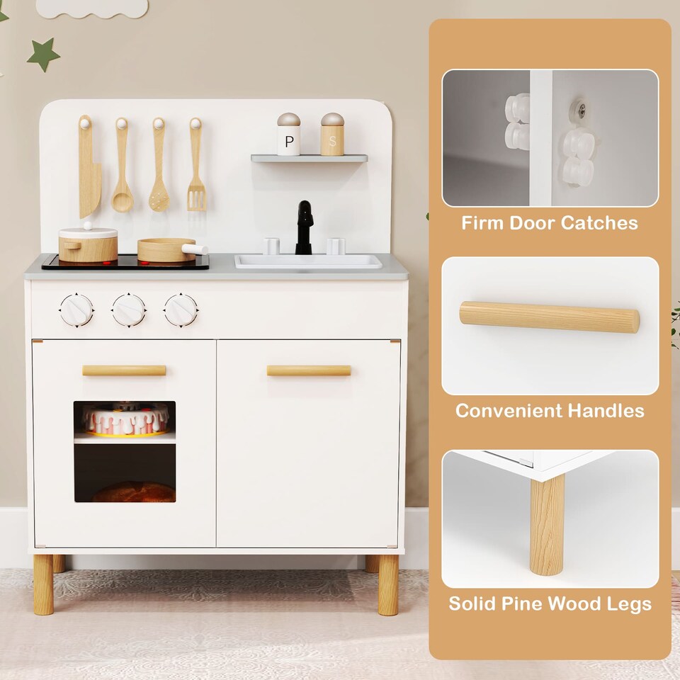 image 1 of COSTWAY Kids Kitchen Playset Toddler Pretend Play Kitchen w/Cooking Sounds-White