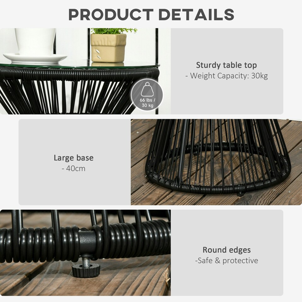 image 1 of Outsunny PE Rattan End Table, Round Hollow Drum Design Side Table, Black