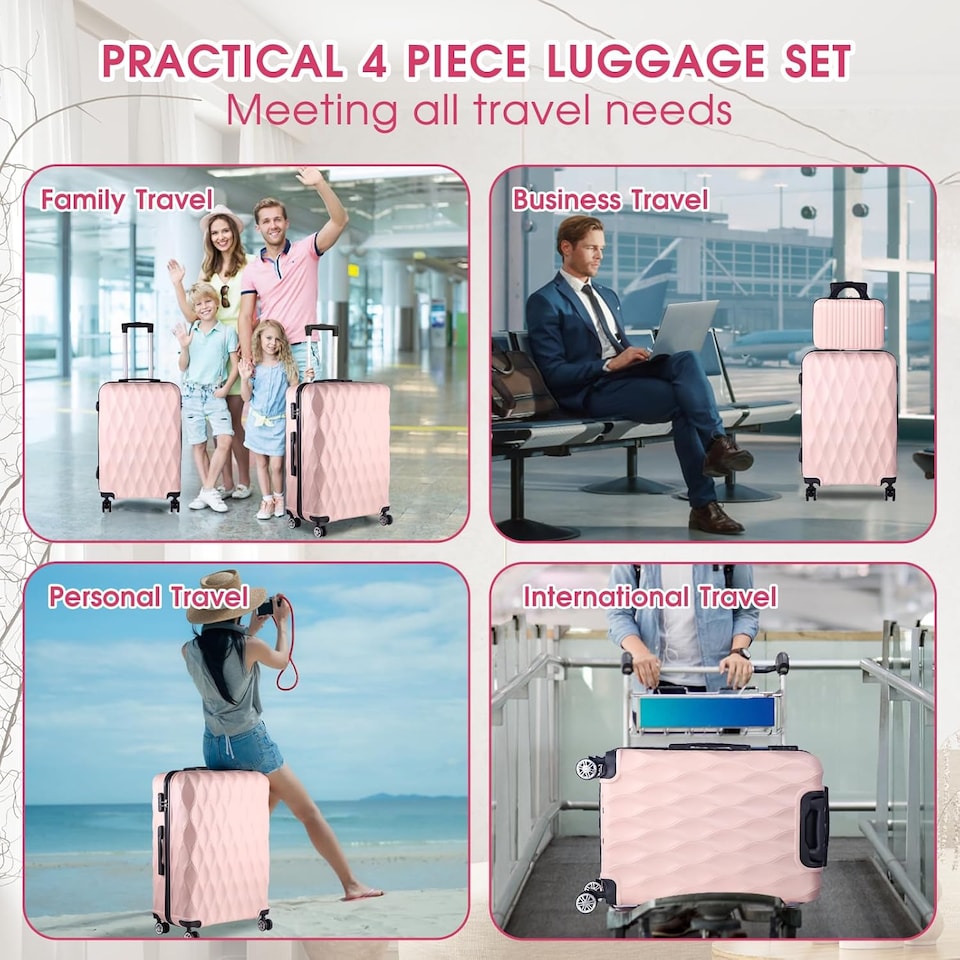 image 1 of 4 Piece Travel Luggage Sets with 360° Spinner Wheels