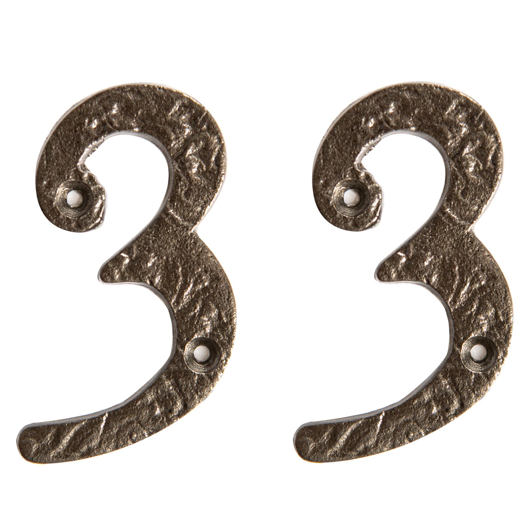 Hammer and Tongs Rustic Iron Numeral - Number 3 - H75mm - Pack of 2 in Grey