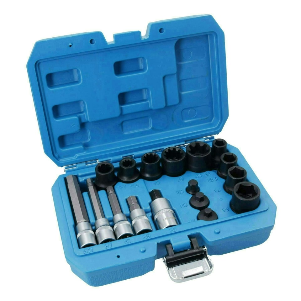 image 1 of 17pc Brake Caliper Socket and Bit Master Set Hex Pentagon Brake Pad Removal