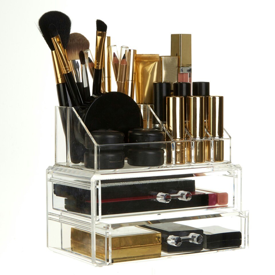 image 1 of Clear 9 Pc Cosmetics Organiser With 2 Drawers | Clear