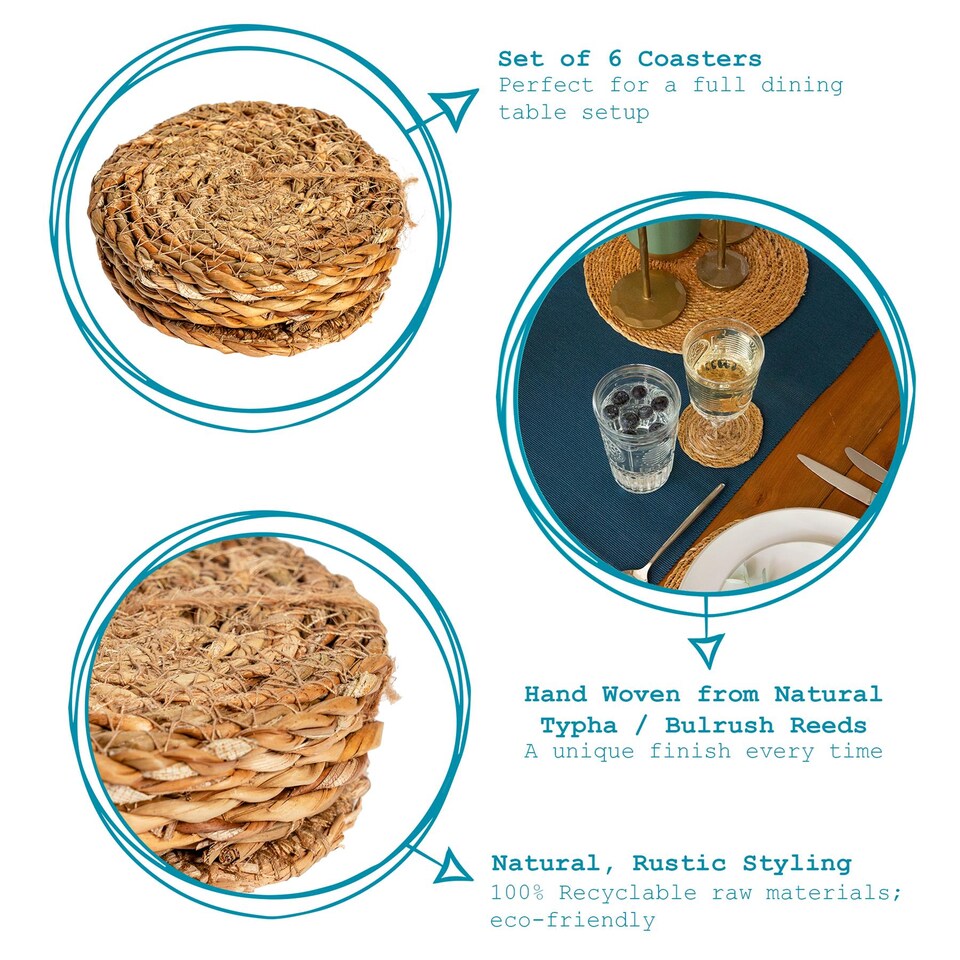 image 1 of Argon Tableware Round Woven Typha Coasters - 10cm - Pack of 6