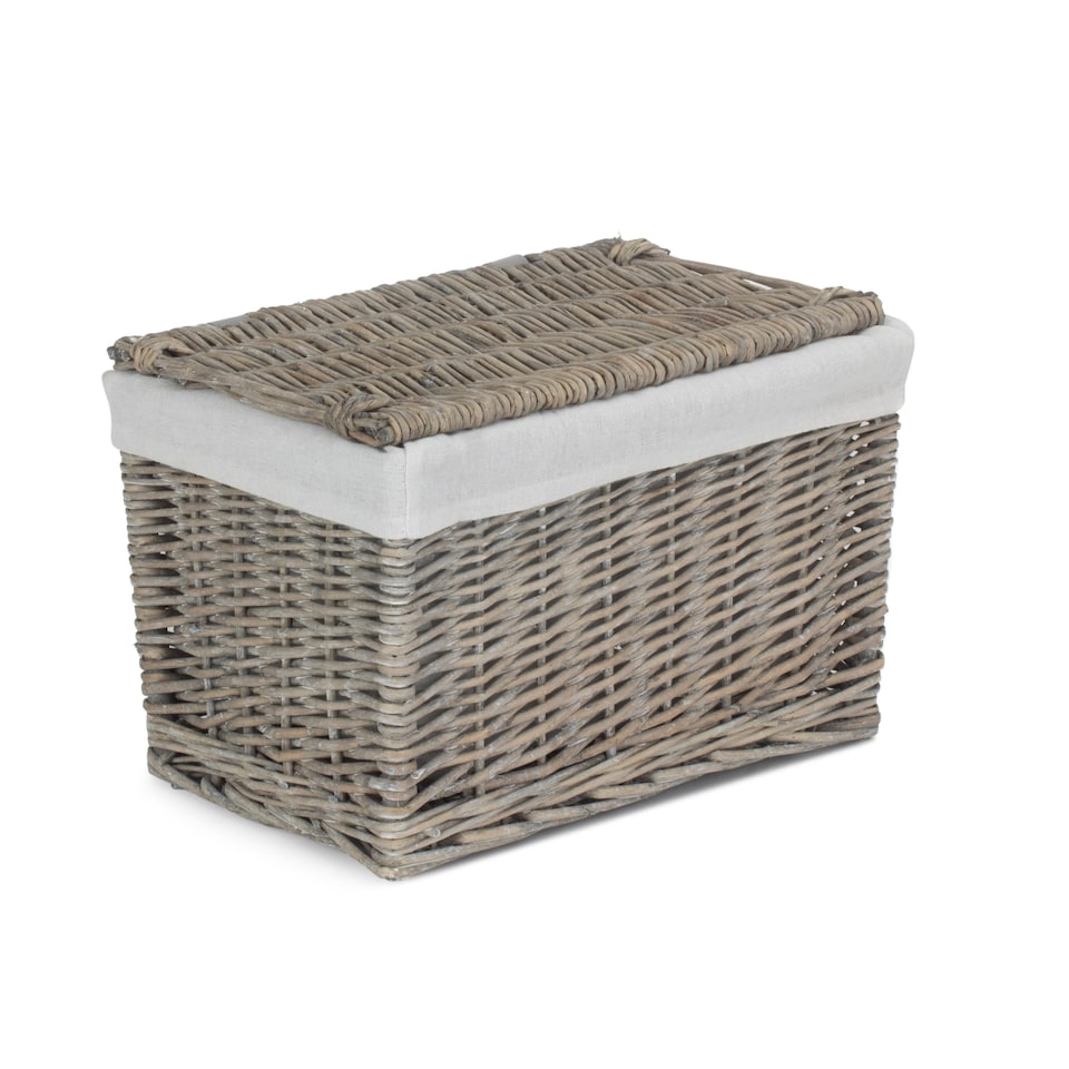 image 1 of 36cm Grey Wash Finish Storage Wicker Hamper Basket | Grey | Grey | XS