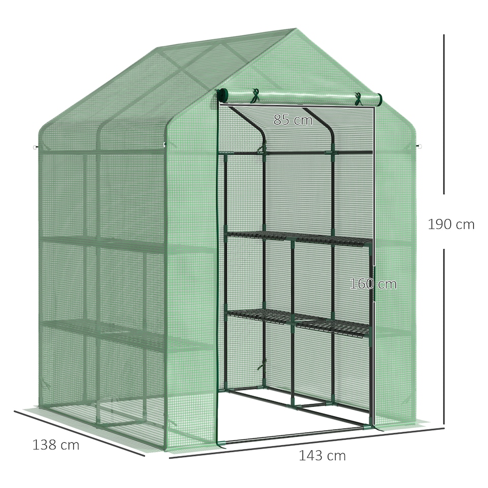 image 1 of Outsunny Walk in Garden Greenhouse Outdoor Grow House w Shelves, 143x138x190cm