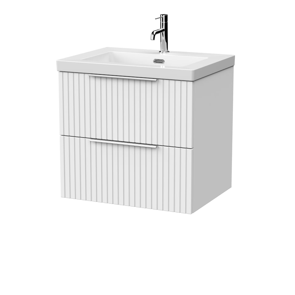 image 1 of Balterley Callingwood Contemporary Wall Hung 2 Drawer Vanity Unit with 1 Tap Hole Fireclay Basin , 600mm, Matt White