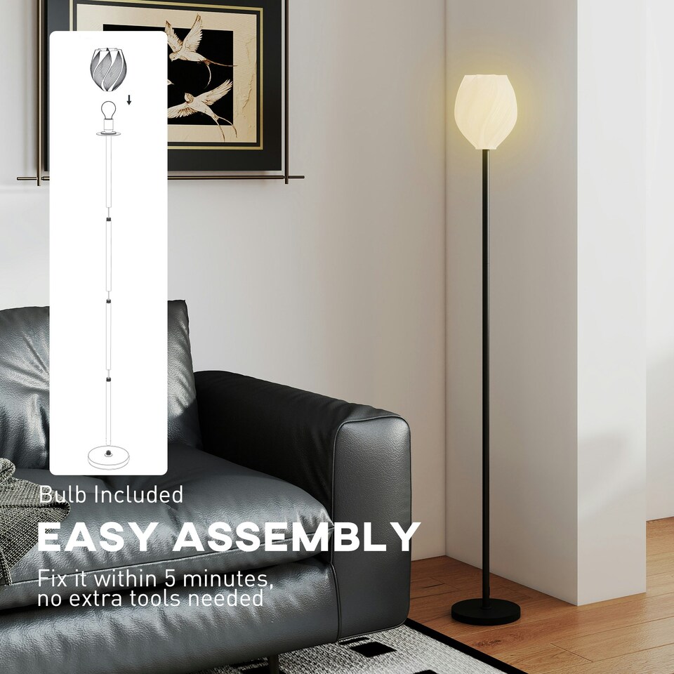 image 1 of HOMCOM 3D Printed Standing Lamp with Rose Shade, 3 Colour Temperature, White | White