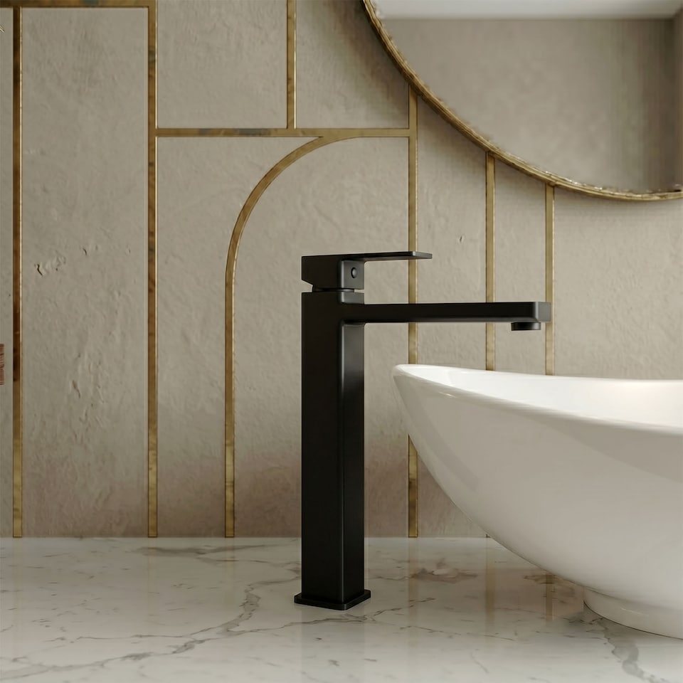 image 1 of Balterley Square Tall Mono Basin Mixer Tap with High Rise Design | Black | Matt Black | 1