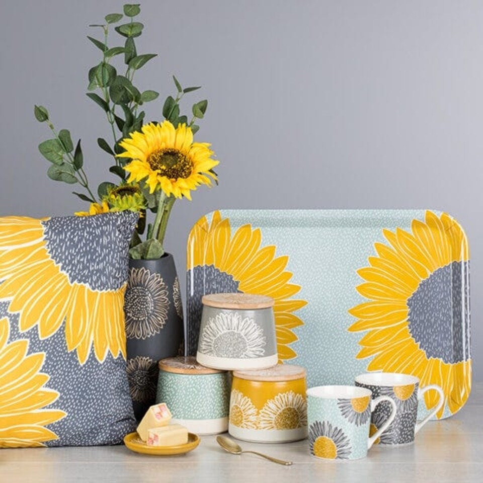 image 1 of English Tableware Company Artisan Flower Grey Canister with Bamboo Lid