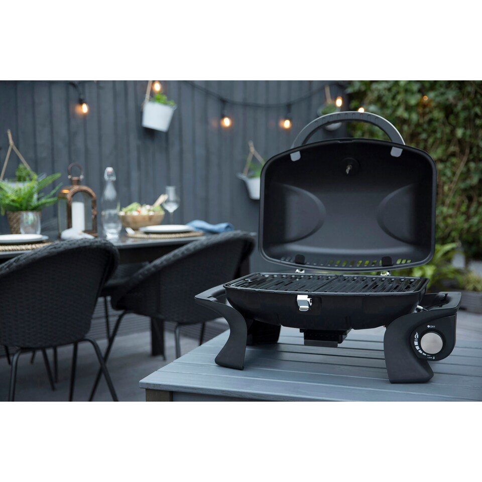 image 1 of George Foreman Gas BBQ GFSBBQ1 Black Stainless Steel Portable with Easy Ignition