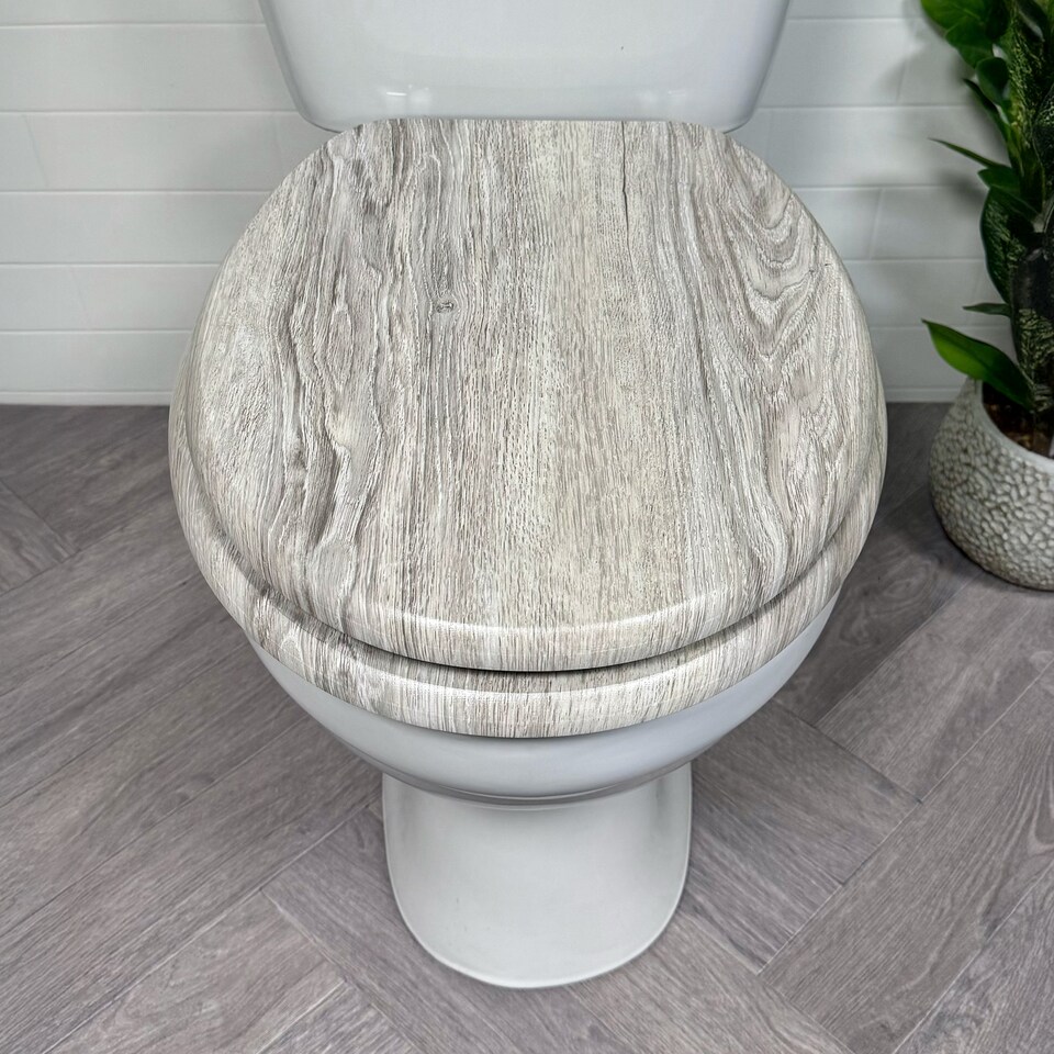 image 1 of Showerdrape Oxford Grey Oak Wooden Toilet Seat | Grey | 1