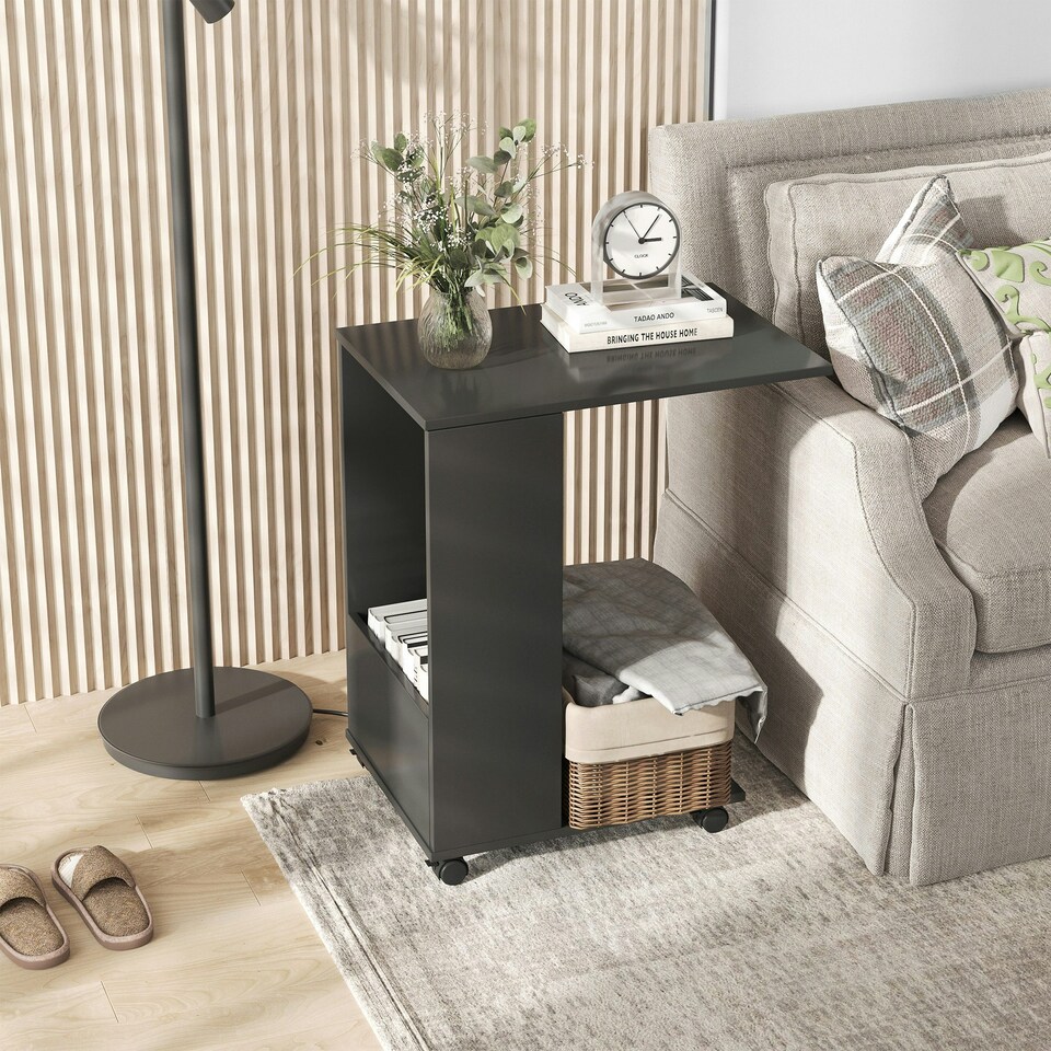 image 1 of HOMCOM Mobile Sofa Side Table for Laptop Coffee w/ Storage and Casters, Black