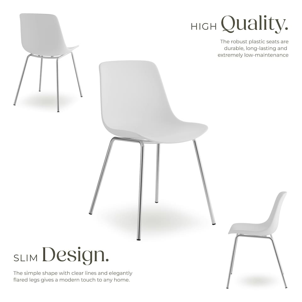 image 1 of Dining Chair Mave - large plastic seat, ergonomic, high backrest, 120 kg load capacity - Set of 2 White | White/Chrome