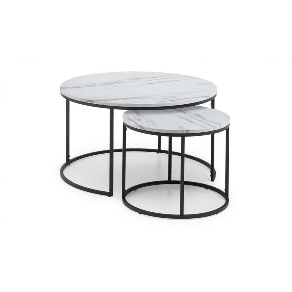 image 1 of White Marble Round Nesting Coffee Tables | White | White