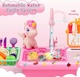 image 6 of Kids Kitchen Sink Playset with Real Running Water Food Accessories Cookware Hanging Rack and Storage Space