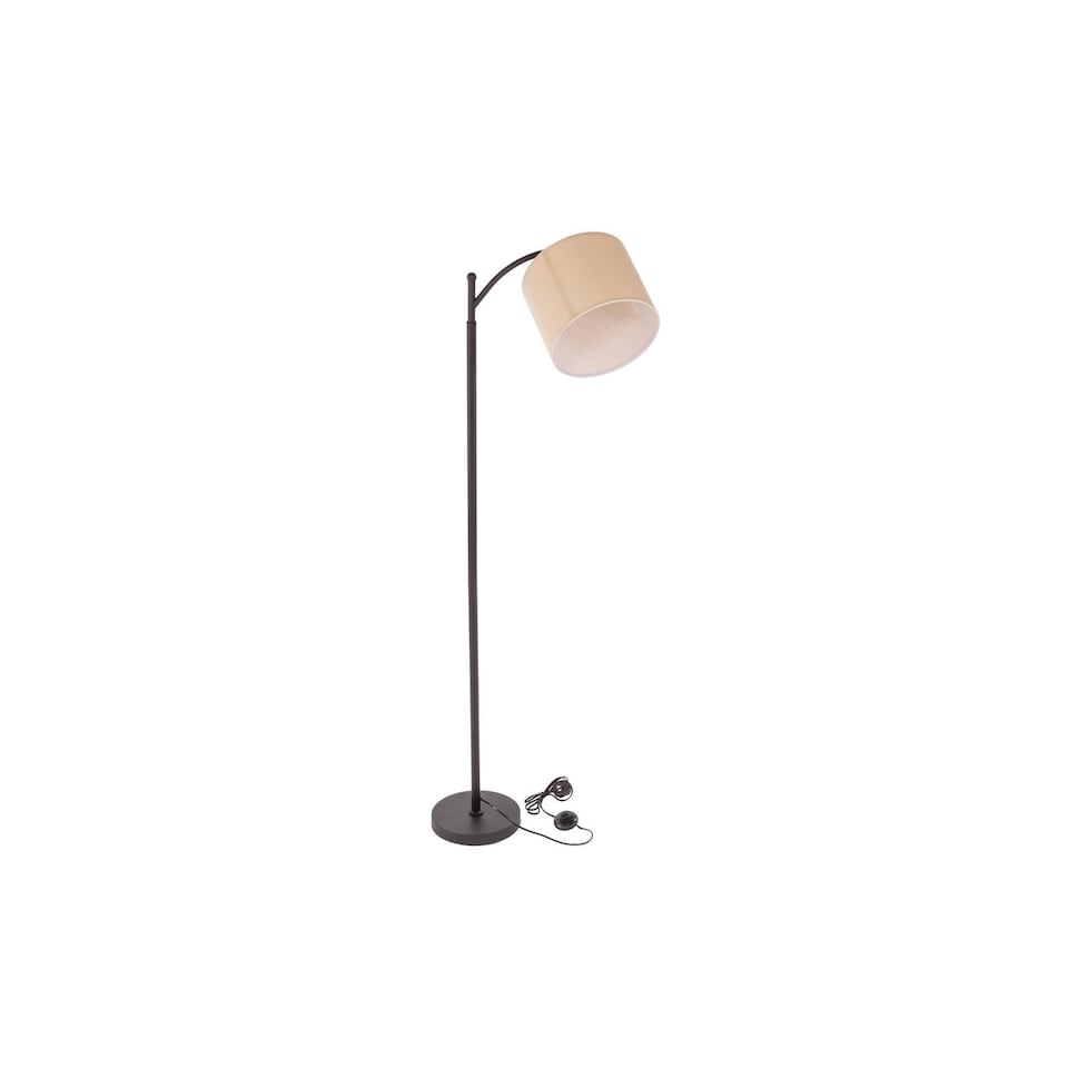 image 1 of Black Floor Standing Lamp Reading Light & Linen Fabric Lampshade - Includes Bulb | Black