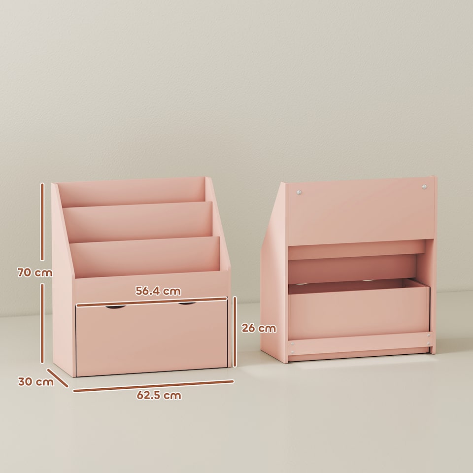 image 1 of AIYAPLAY Kids Bookcase w/ 3 Tier Shelves, Drawer, for Bedroom, Nursery, Pink | Pink | Pink