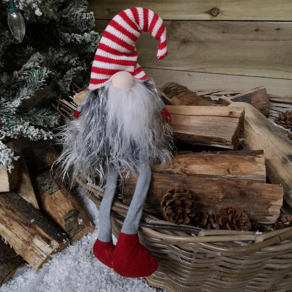 image 1 of 54cm Festive Christmas Haired Gonk with Dangly Legs in Striped Hat