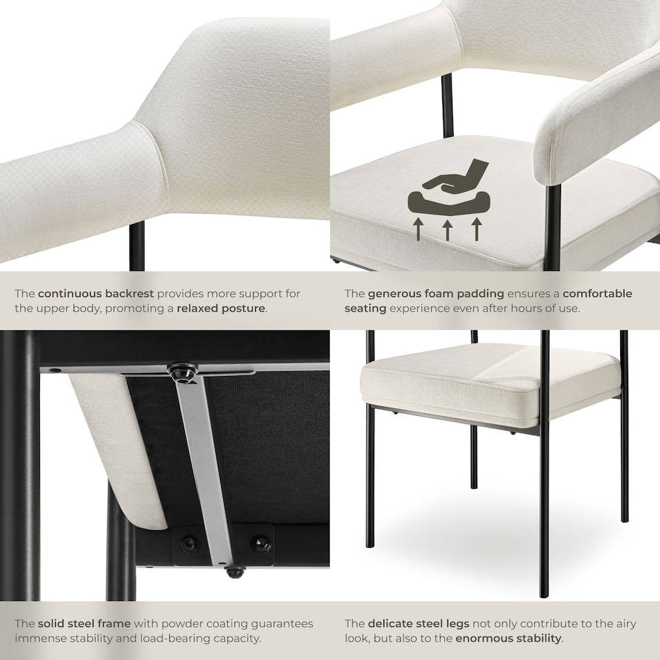 image 1 of Armchair Doe - durable fabric, black powder-coated legs, 120 kg load, 58 x 62 x 85 cm | White | Woven fabric off-white/black | 2