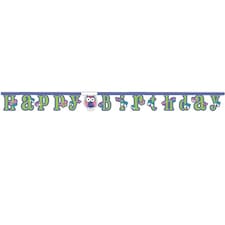 Creative Party Owl Pal Happy Birthday Banner - Purple/Pink/Green - One Size