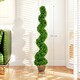 image 5 of HOMCOM Set of 2 Potted Artificial Plants, Topiary Spiral Boxwood Trees | Green | Boxwood Green | 5ft