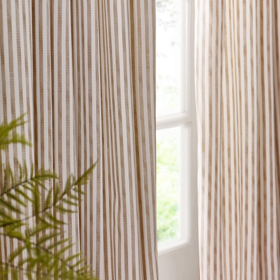 image 1 of Hebden Striped Cotton Eyelet Curtain Pair, 168 x 137cm, Natural | Cream | Natural