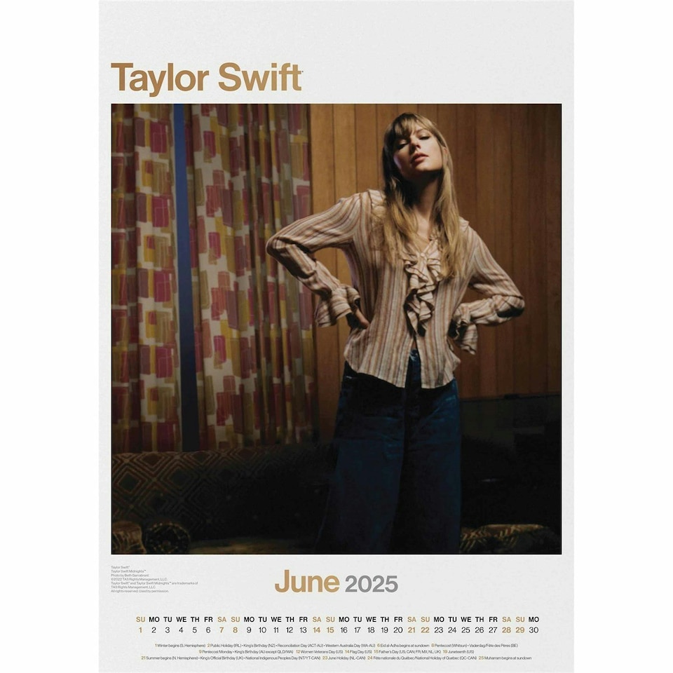 image 1 of Taylor Swift 2025 A3 Wall Calendar - Multicoloured - 42cm x 30cm