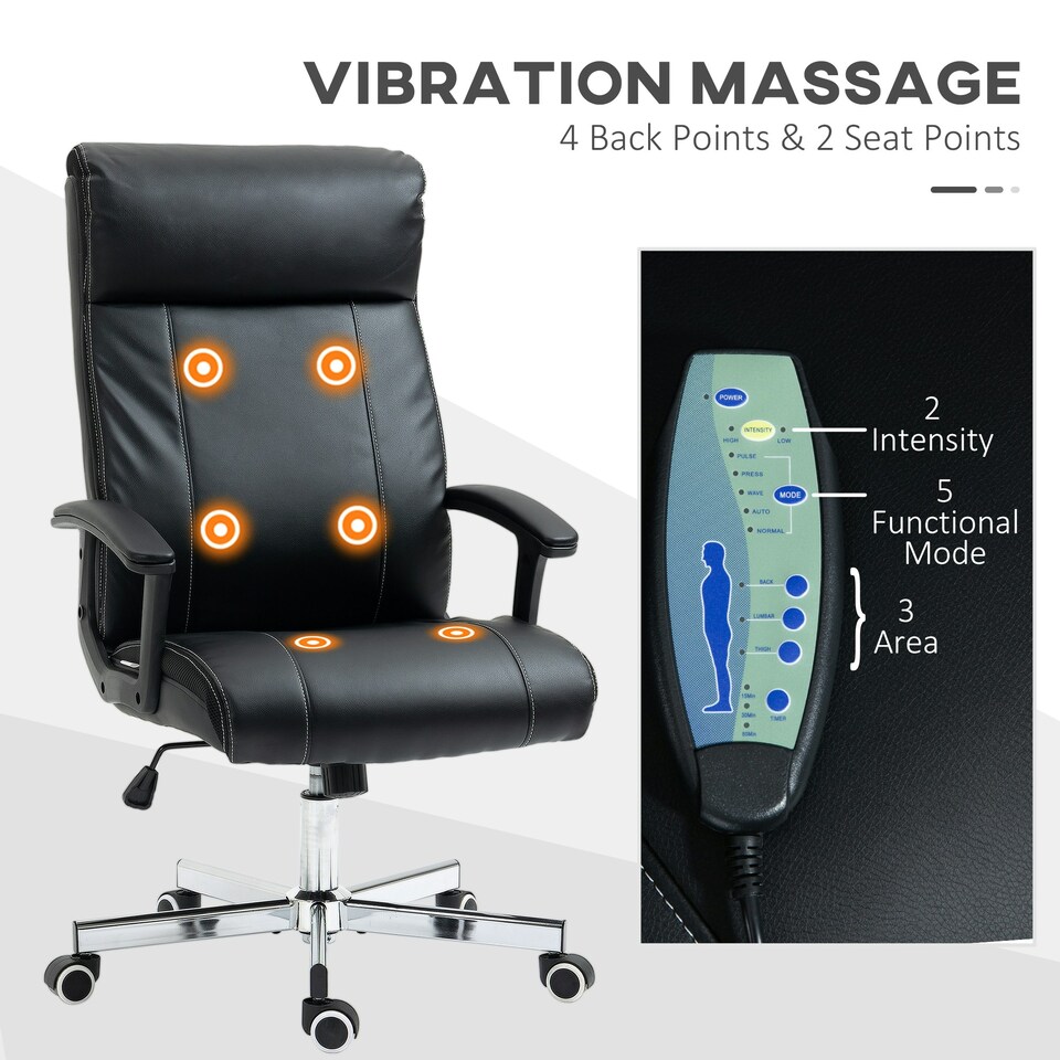 image 1 of Vinsetto Massage Office Chair PU Leather Computer Chair w/ Tilt Function Black
