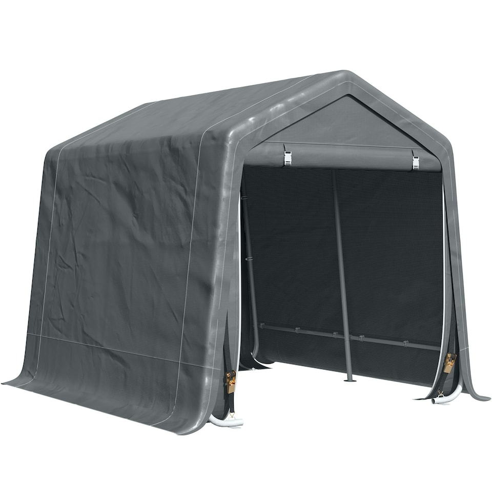 image 1 of Outsunny Garden Storage Tent Bike Shed with Zipper Doors, Grey
