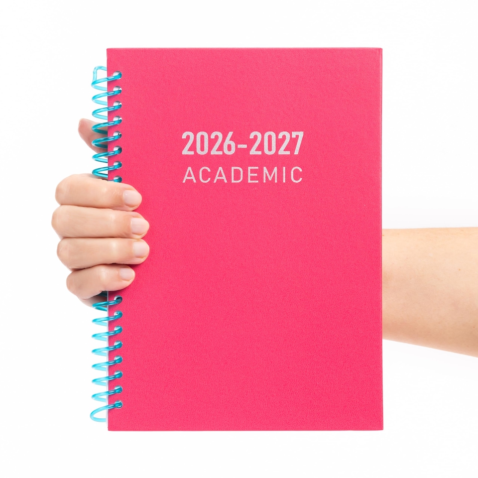 image 1 of 2026 - 2027 Academic Diary A5 Week to View - Plastic Spiral Bound Mid Year Planner Aug 2026 to Jul 2027 - Hardback | Pink | Cerise