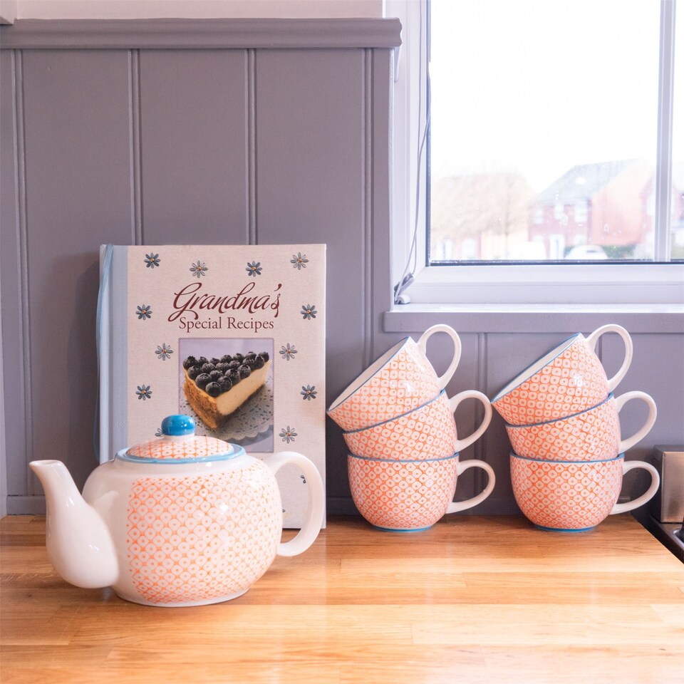 image 1 of Nicola Spring Hand-Printed Teapot - 820ml - Orange