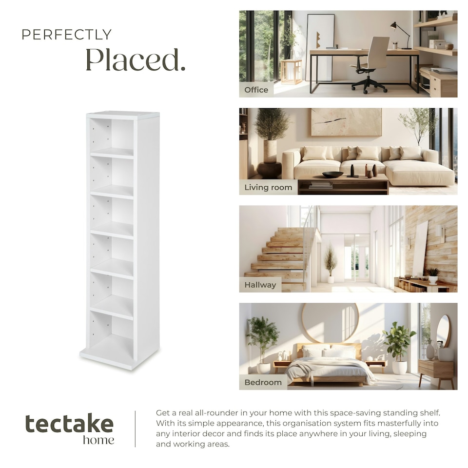 image 1 of CD DVD Storage Tower Media Display Unit Adjustable Shelves Wood Effect 102 CDs or 27 DVDs White