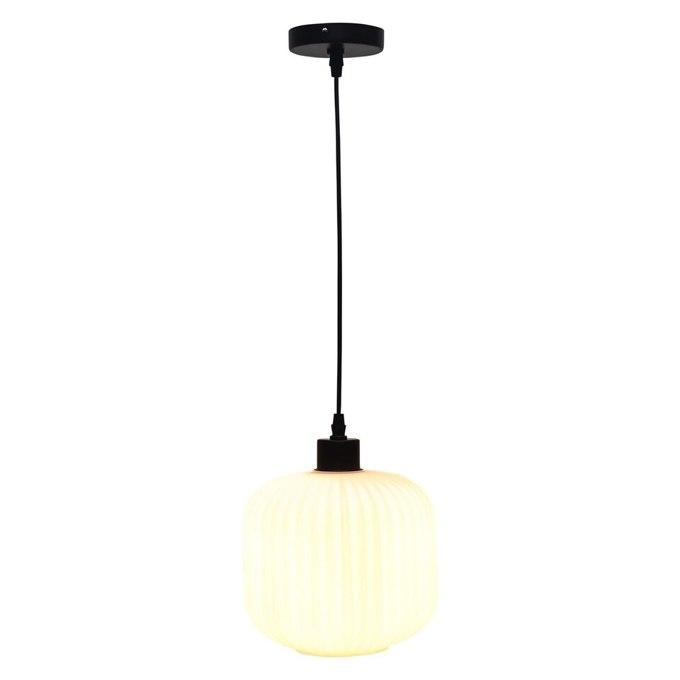 image 1 of Bento - White Ribbed Glass with Black Pendant Fitting | Black | White | 1