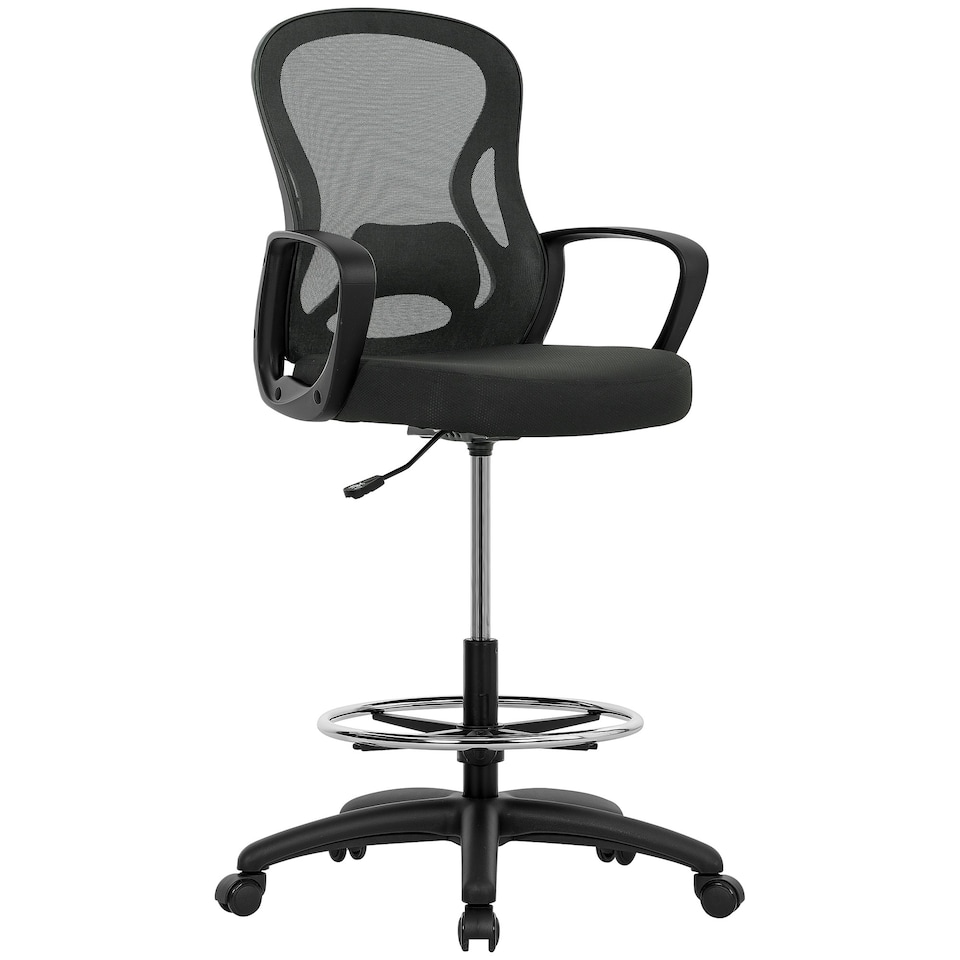 image 1 of Vinsetto Mesh Office Chair with Lumbar Support, Adjustable Height, Black | Black | One Size