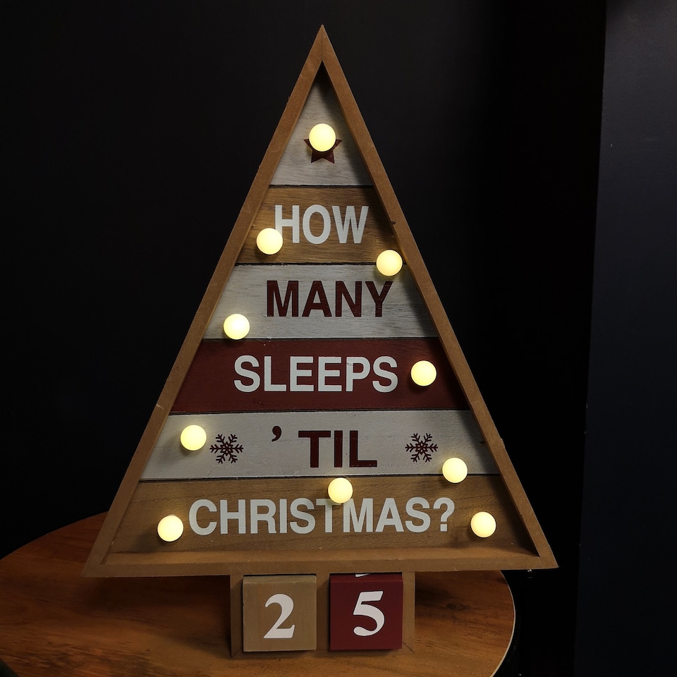 image 1 of 42cm Wooden Christmas Countdown Decoration with 10 Warm White LEDs