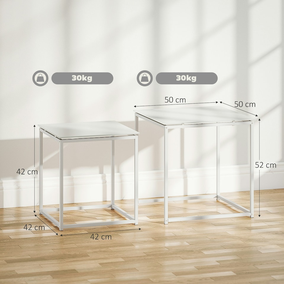 image 1 of HOMCOM Nest of 2 Side Tables Set of Bedside Tables for Living Room White White