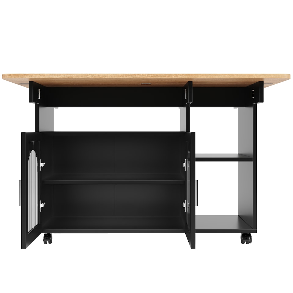 image 1 of VILUXE Kitchen island, kitchen cabinet, removable serving trolley, buffet cabinet, dining trolley with wood grain, buffet cabinet, multifunctional dining table with storage space, Black