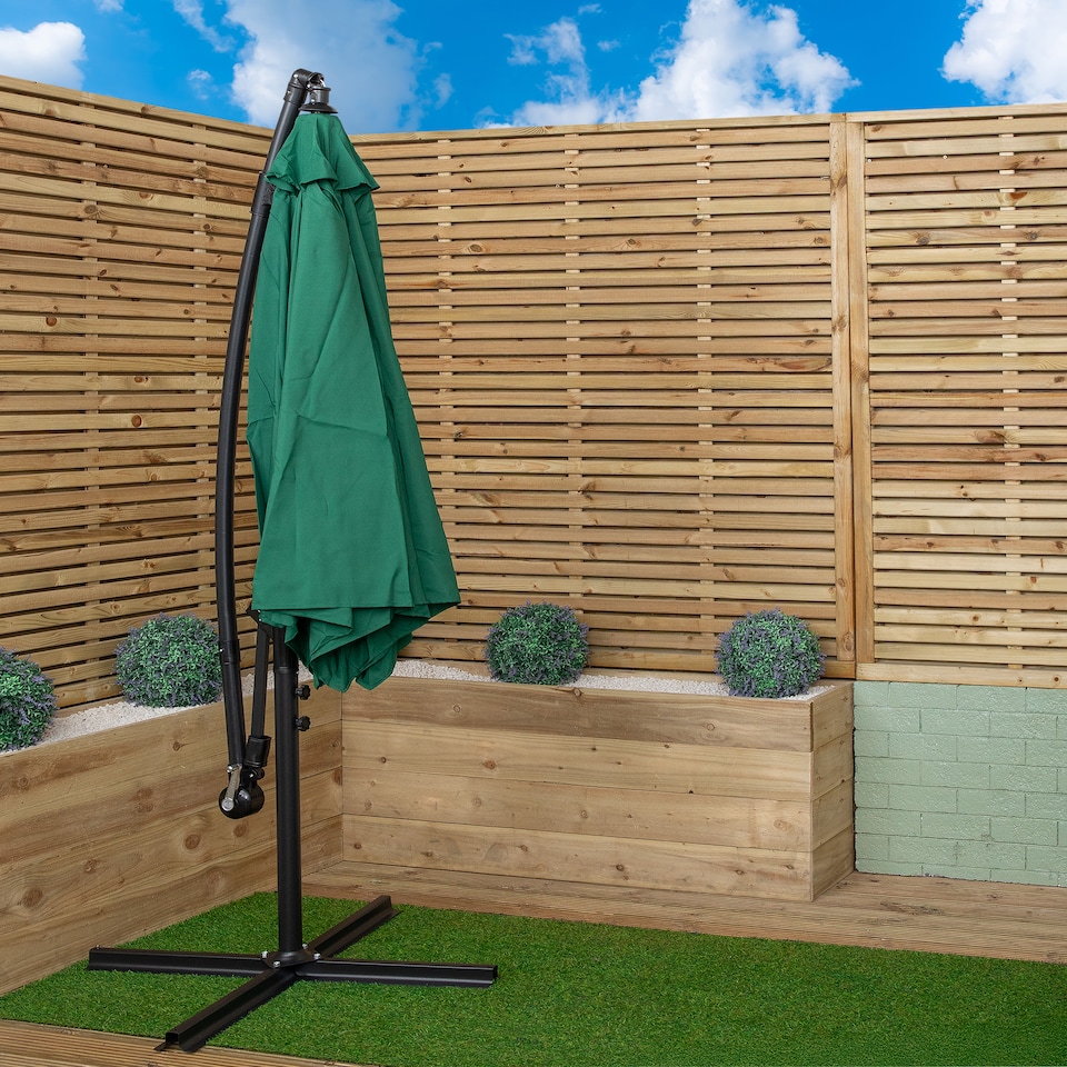 image 1 of 3m Hanging Banana Cantilever Garden Parasol with Cover in Green
