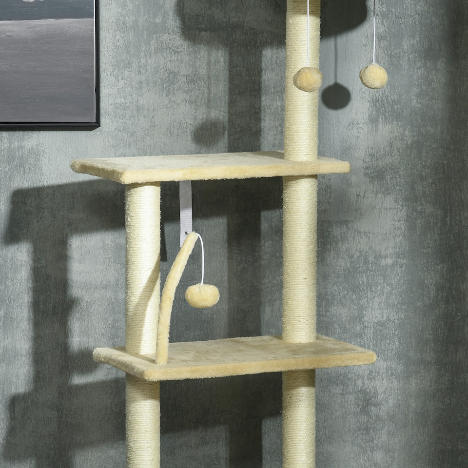 image 1 of PawHut Floor To Ceiling Cat Tree 6-Tier with Scratch Post Bed Hammock
