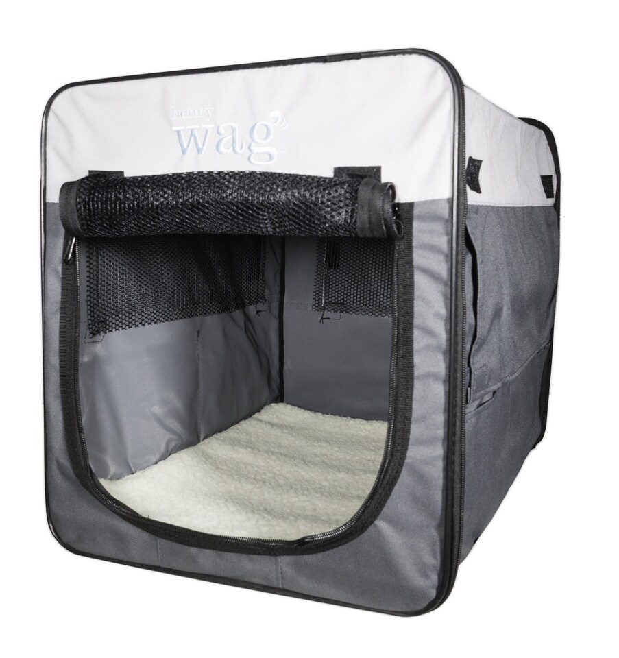 image 1 of Henry Wag Folding Fabric Travel Crate, Perfect For Home, Outdoor Use, Or Travel, Size Large | Grey | Grey | Large | 1
