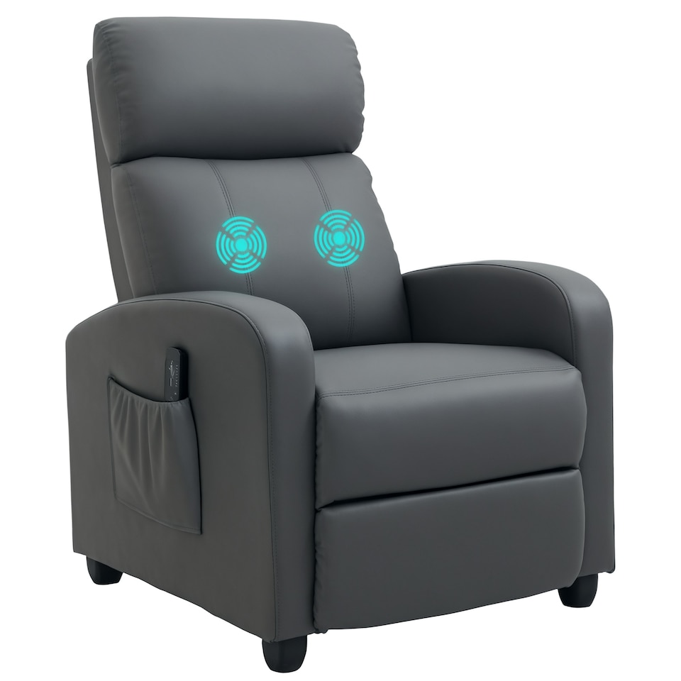 image 1 of HOMCOM Recliner Sofa Chair PU Leather Massage Armcair w/ Remote Control, Grey