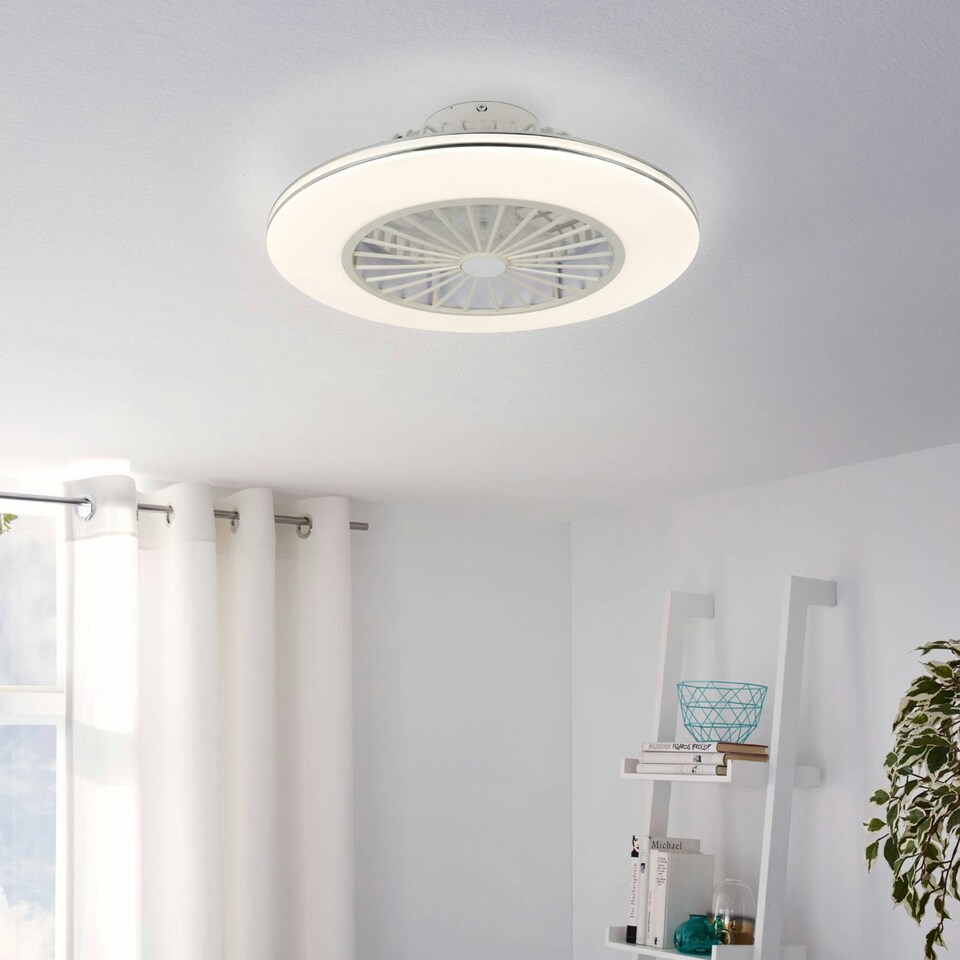 image 1 of EGLO Lovisca White And Silver Ceiling Fan With Light