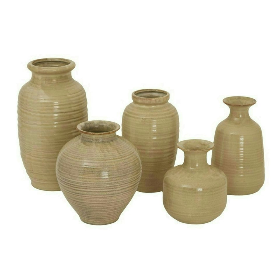 image 1 of Sabbia Collection Tall Fluted Vase - Ceramic - L22 x W22 x H39 cm - Brown Brown