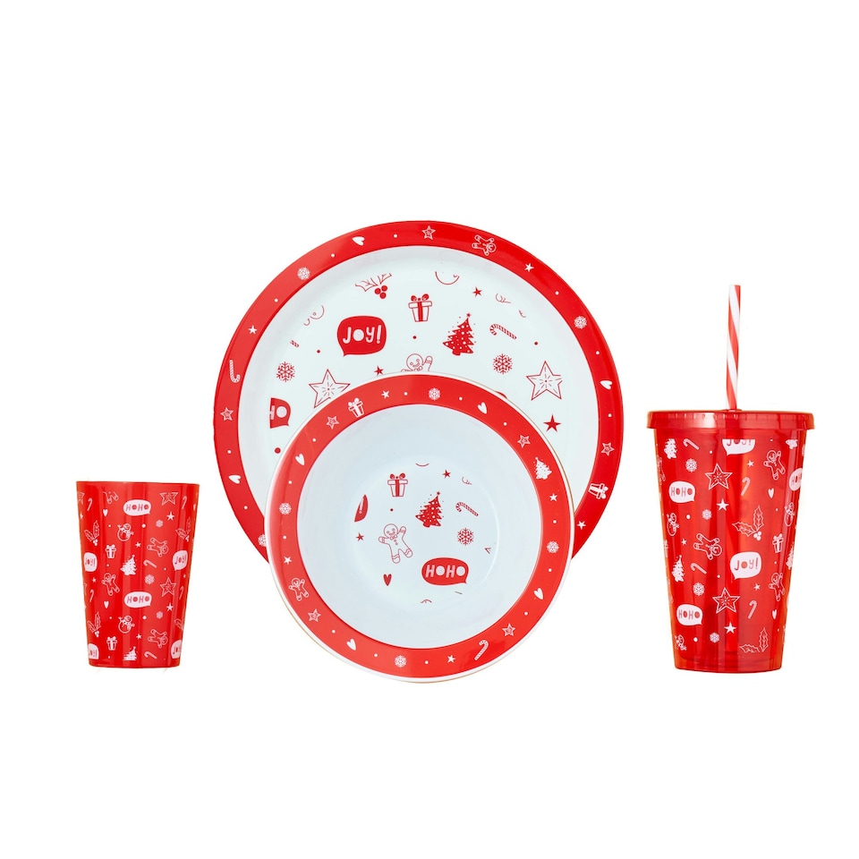 image 1 of Christmas 3 Pack Dinnerware Set with Straw Sipper 500ml
