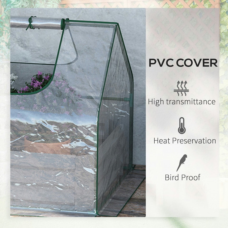 image 1 of Outsunny Raised Garden Bed Planter Box with Greenhouse, Large Window, Clear