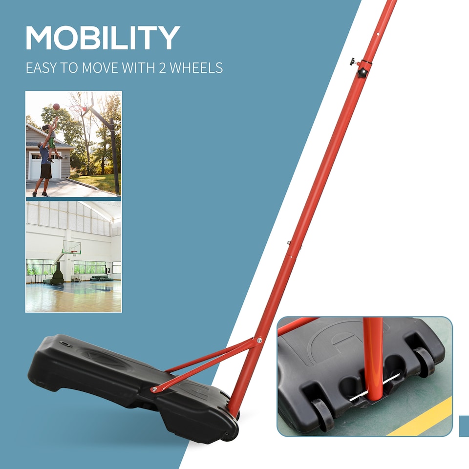 image 1 of HOMCOM 200-250cm Adjustable Basketball Hoop Backboard w/ Wheels For Kids | Black | Black