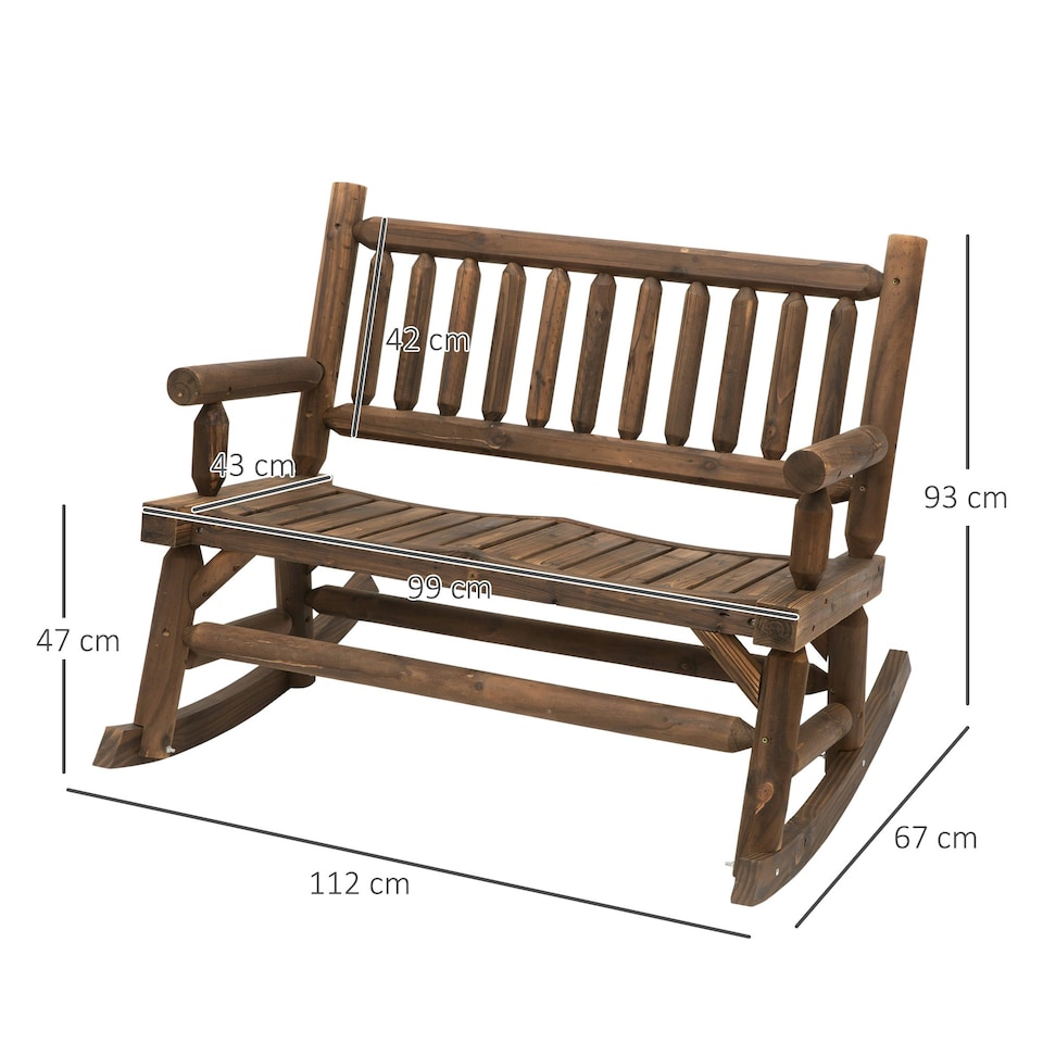 image 1 of Outsunny Fir Wood Rocking Bench Wooden Patio 2-Person Outdoor Rocker Brown