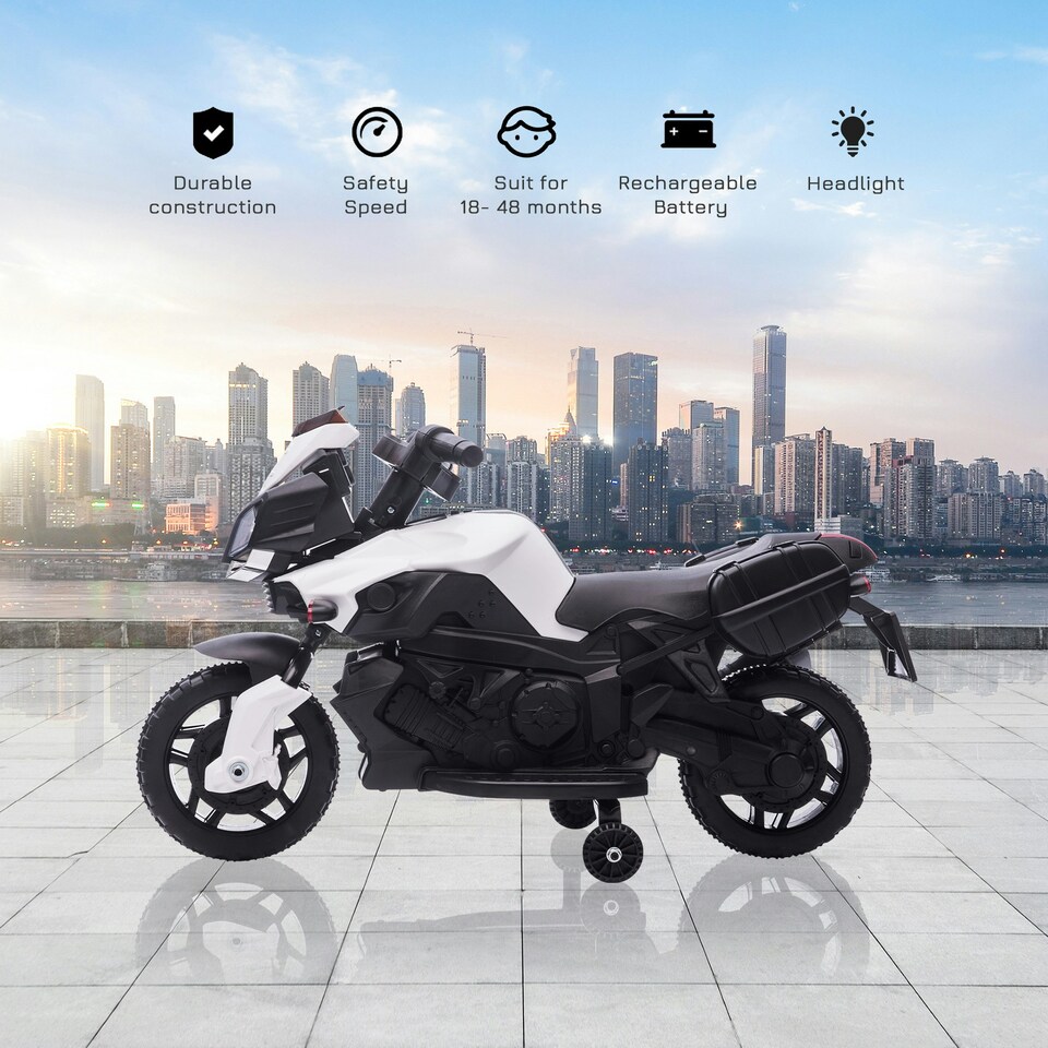 image 1 of HOMCOM Kids 6V Electric Motorcycle Ride-On Toy Battery 18 - 48 months White