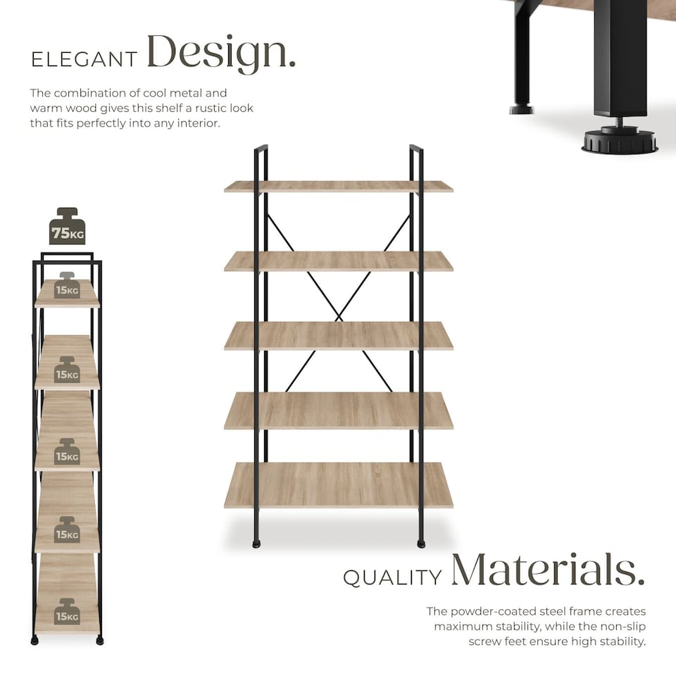 image 1 of Ladder shelf Glasgow - 5 Slim shelves | Brown | industrial wood light, oak Sonoma | 106 x 34,50 x 179,50 cm | 1